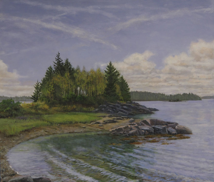 JUDY BELASCO Schoodic Mid-Tide, oil on panel, 20 x 22 inches