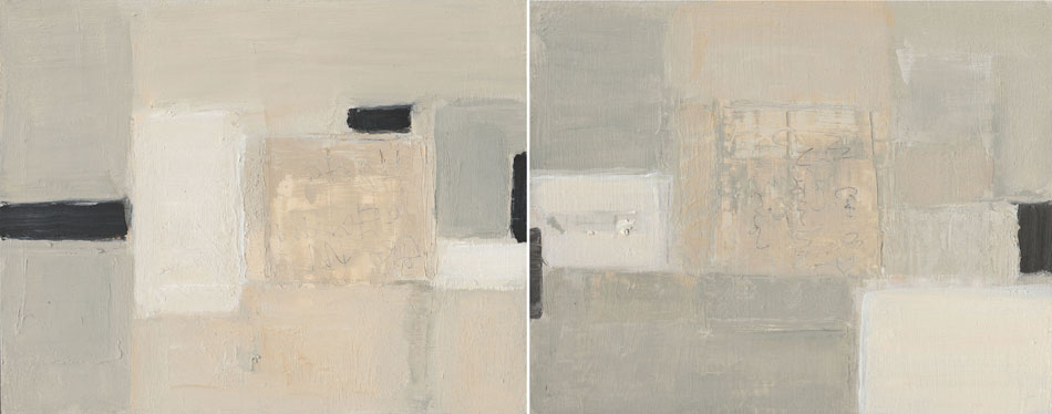 RAGNA BRUNO Diptych with Inscription, oil on wood panel, each panel 8 x 10 inches