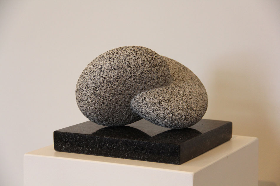 KAZUMI HOSHINO Composition Elements, Peruvian granite on black granite, 7 x 9 x 9 inches