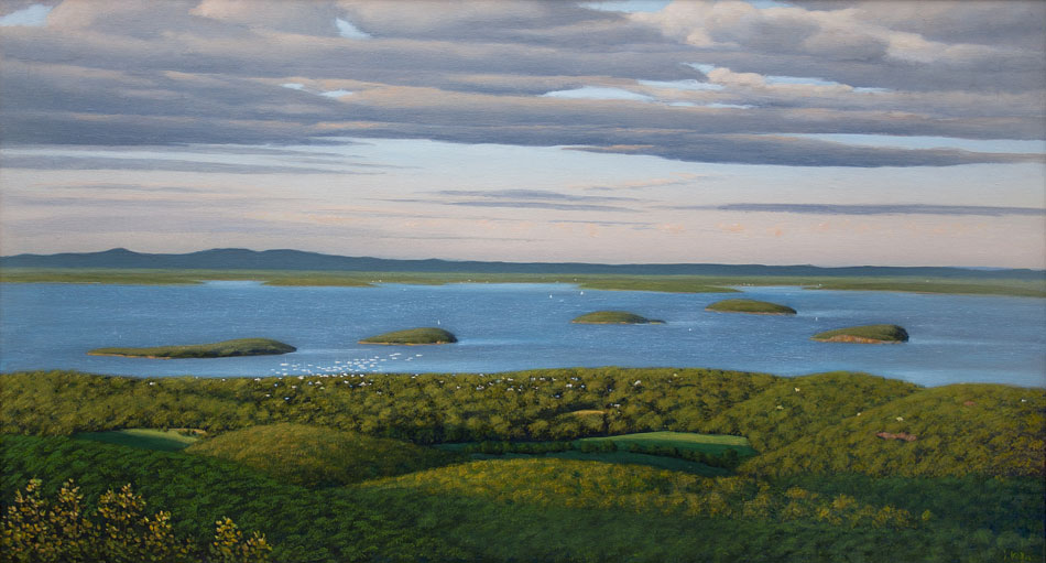 JOSEPH KEIFFER Dusk Over Frenchman's Bay, oil on canvas, 20 x 36 inches