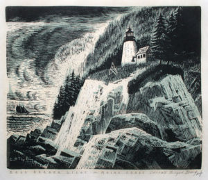 CARROLL THAYER BERRY
Bass Harbor Light, 1964
chiaroscuro wood engraving, 10.5 x 12.5 inches
$1500