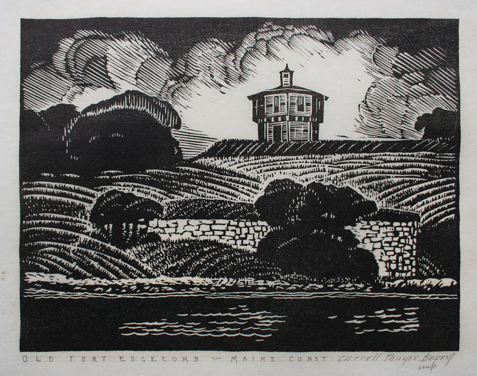 CARROLL THAYER BERRY Old Fort Edgecomb #32, woodblock print, 7.5 x 10 inches