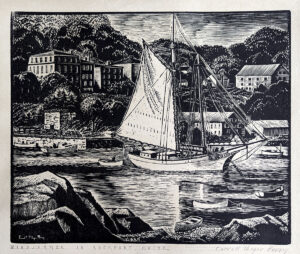 CARROLL THAYER BERRY
Windjammer in Rockport
woodblock print, 11 x 12 inches
$1500