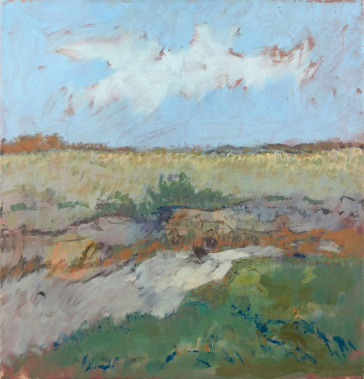 JOHN HELIKER Landscape with Rocks and Beach, 1968, oil on canvas, 26 x 25 inches