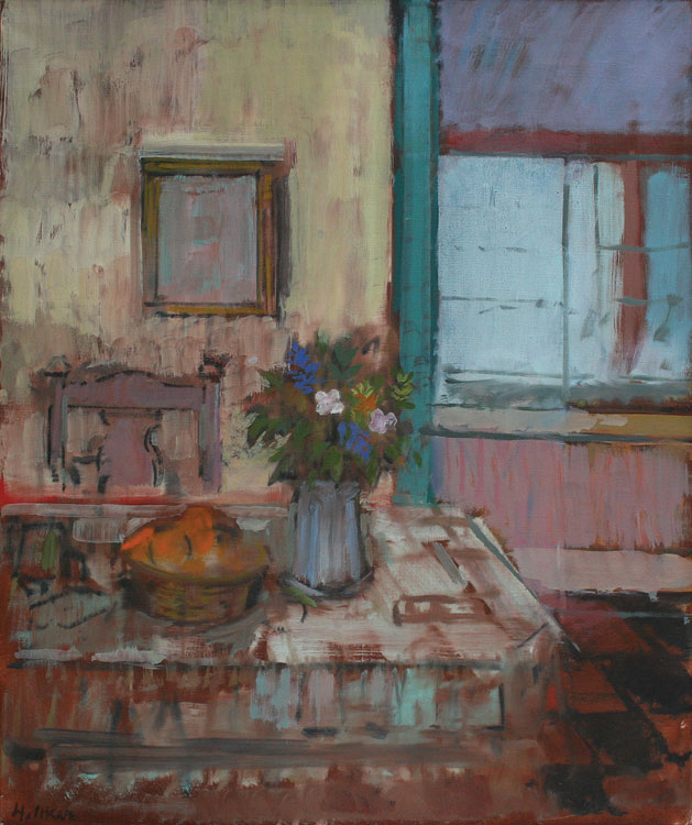 JOHN HELIKER The Dining Room, 1990, oil on canvas, 24 x 20 inches
