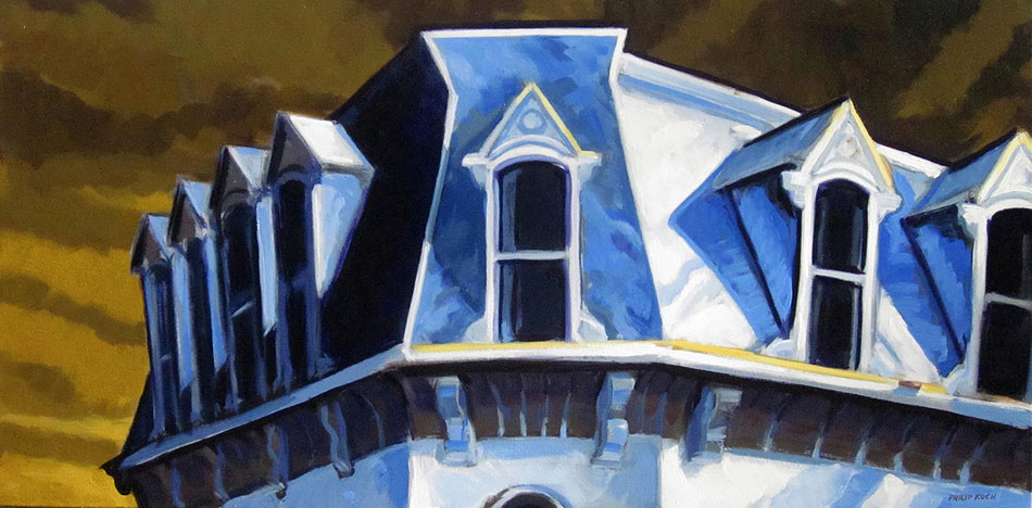 PHILIP KOCH Mansard Roof, oil on canvas, 22 x 44 inches