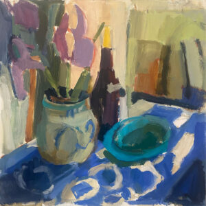 ROSIE MOORE
Blue Patterned Tablecloth With Irises
oil on canvas, 16 x 16 inches
$2200