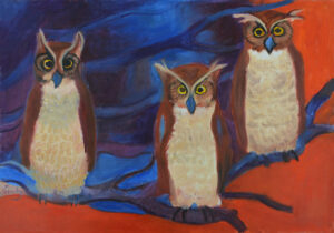 EMILY MUIR (1904–2003)
Three Owls
oil on canvas, 17 x 24 inches
signed lower left
$3200