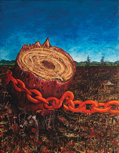 ED NADEAU Chain and Stump, 1992, encaustic on panel, 20 x 16 inches