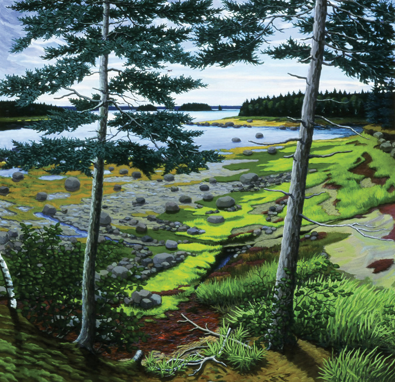 ROBERT SHILLADY Herrick Bay East, acrylic on canvas, 34 x 34 inches