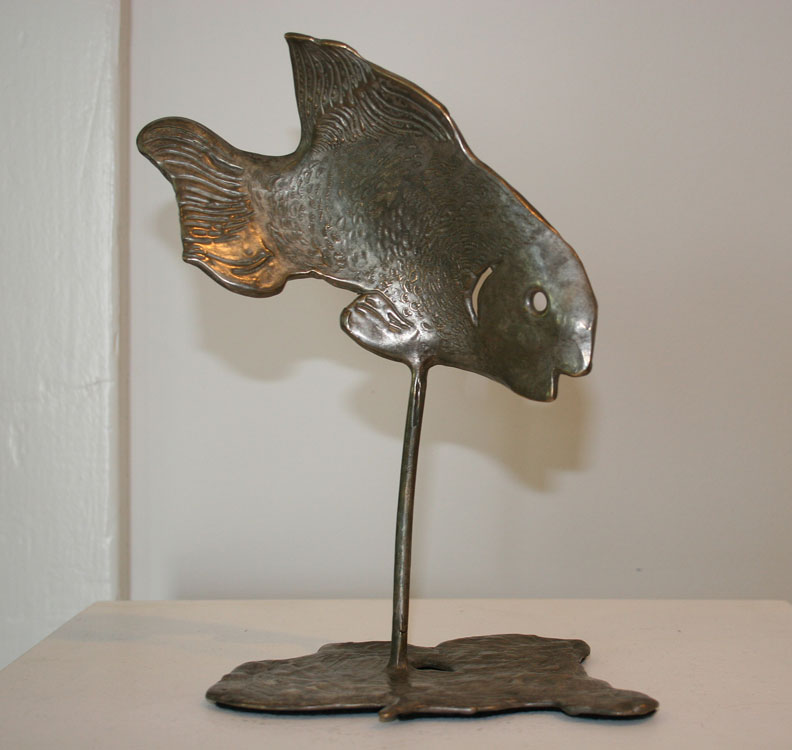 CYNTHIA STROUD Little Fishy, unique bronze, 8.5 x 8 x 4.5 inches