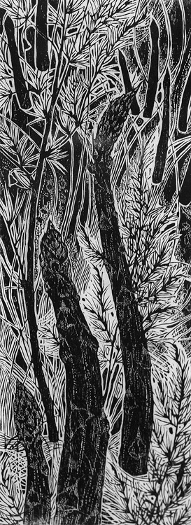 CHARLES WADSWORTH Trees, 1960, woodblock print, 12 x 4.5 inches