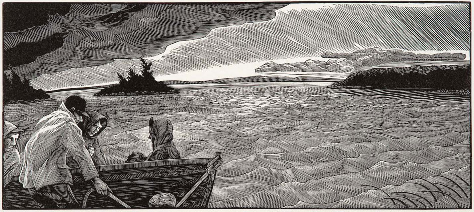 SIRI BECKMAN Approaching Storm, wood engraving, 4.5 x 10 inches