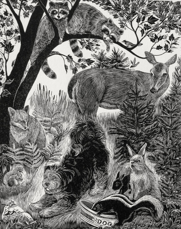 SIRI BECKMAN Blackberry and Friends, wood engraving, 7.5 x 6 inches