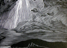 SIRI BECKMAN Moonlit Islands, wood engraving, 4.25 x 3.25 inches
