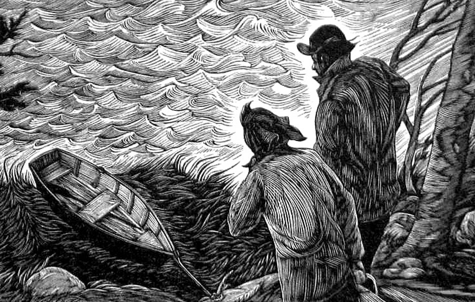 SIRI BECKMAN The Crossing, wood engraving, 4.5 x 10 inches