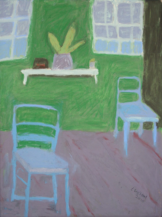 JUDITH LEIGHTON Blue Green Interior III, 2010, pastel, 23 x 17.5 inches