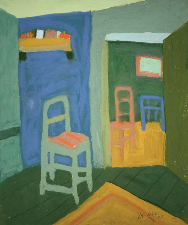 JUDITH LEIGHTON Interior With Pink Chair, pastel, 24 x 20 inches