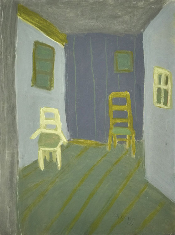 JUDITH LEIGHTON Interior with Two Chairs, pastel, 23.5 x 17.5 inches