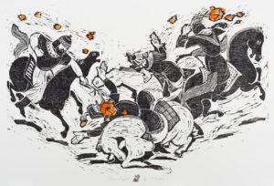 HOLLY MEADE
Flower Fight
woodblock print, 23 x 37 inches
last 2 in edition of 8
$2800