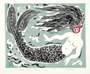 HOLLY MEADE
Mermaid with Swim Mask
woodblock print, 8 x 10 inches
last print in edition of 11
$1800