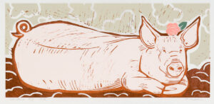 HOLLY MEADE
Winsome Pig with Flower
woodblock print, 14 x 24 inches
last in edition of 3
$1800
