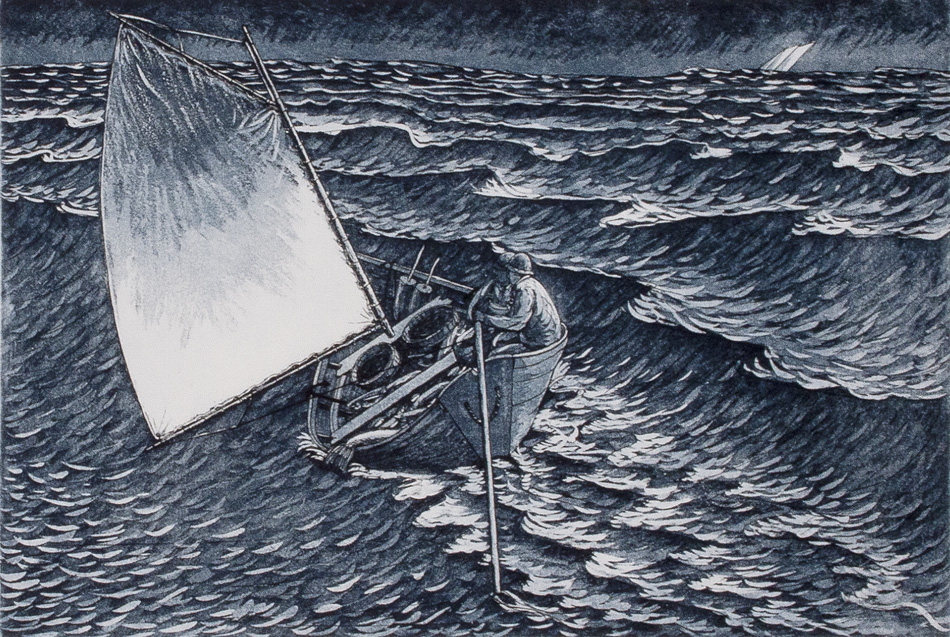 JOHN NEVILLE Breezing Up, etching, 18 x 24 inches