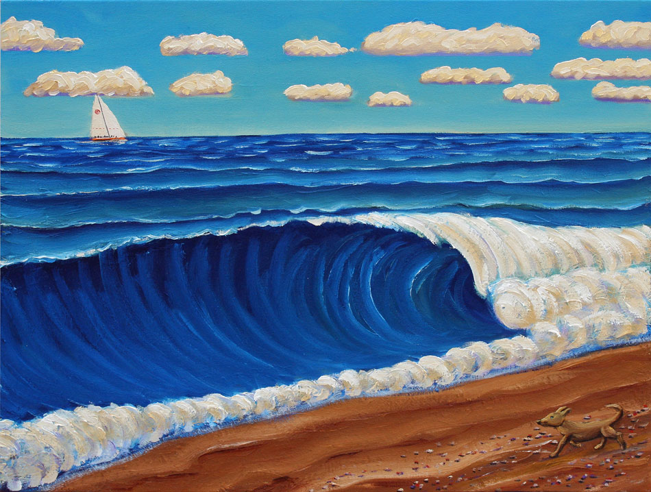 JOHN NEVILLE Dog on Beach, oil on canvas, 18 x 24 inches