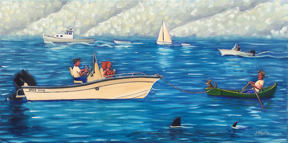 JOHN NEVILLE Great White, oil on canvas, 15 x 30 inches