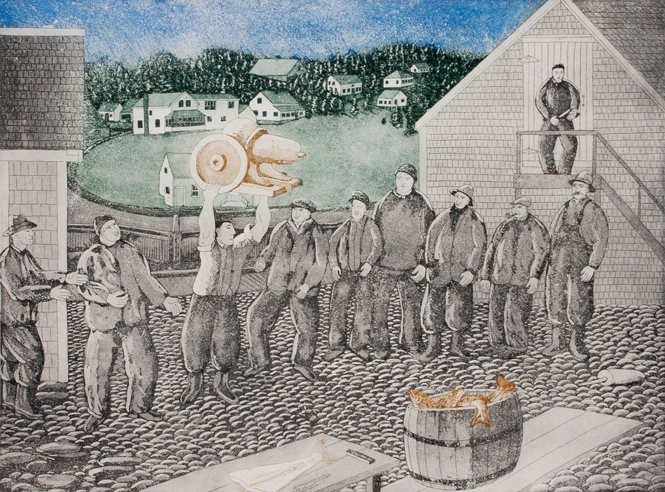 JOHN NEVILLE Lifting the Pounder etching, 18 x 24 inches
