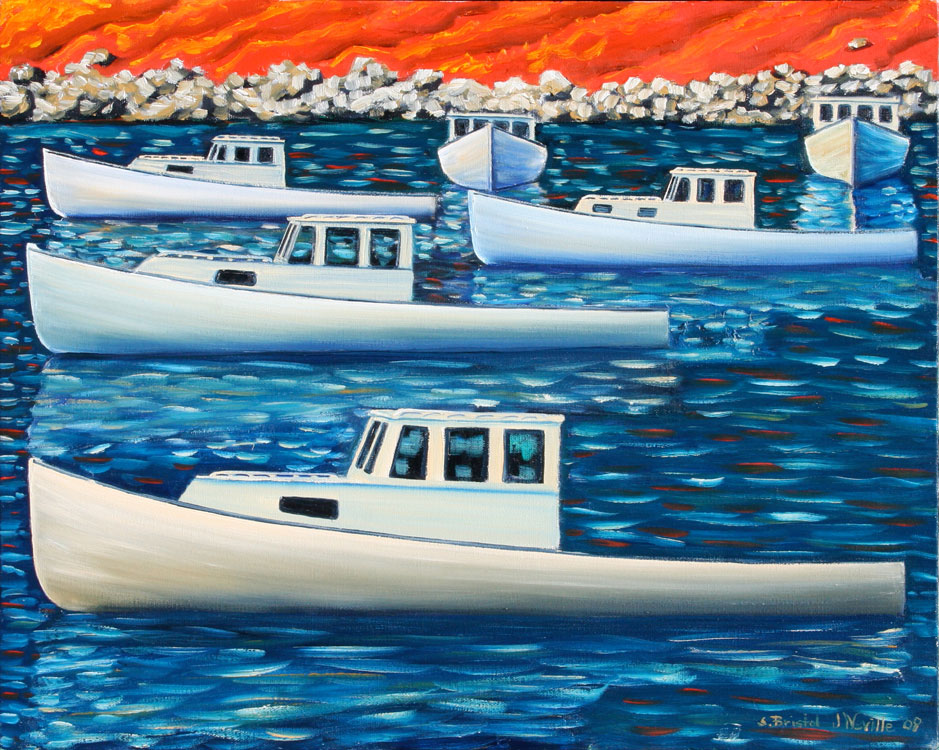 JOHN NEVILLE Lobster Boats, Study, oil on canvas, 16 x 20 inches