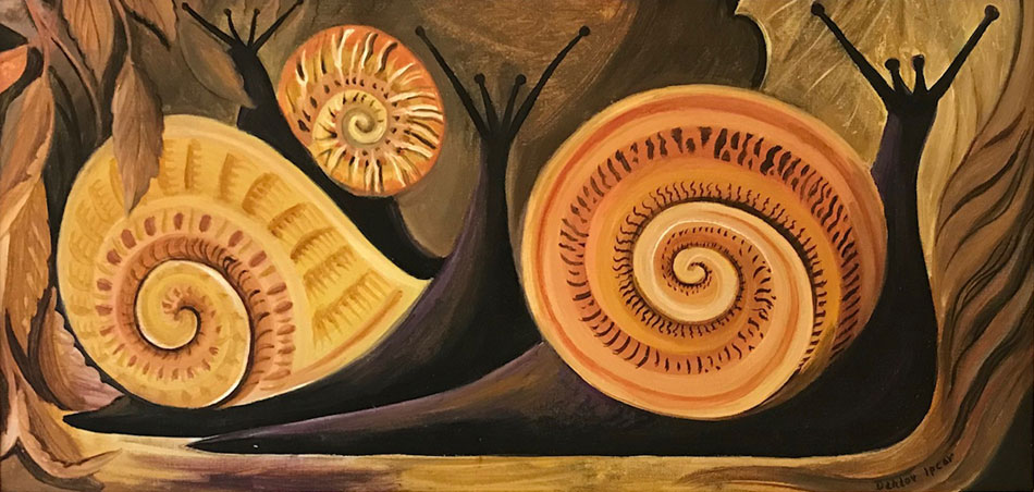 DAHLOV IPCAR Black Snails, oil on canvas, 12 x 24 inches
