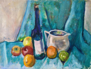EMILY MUIR (1904–2003)
Still Life with Apples and Bottle
oil on canvas, 18 x 24 inches
signed middle left
$2400