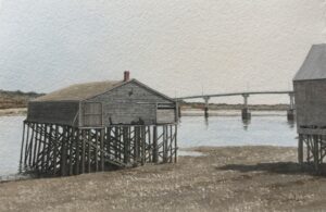 GREGORY DUNHAM
Lubec Fish Houses and Campobello Island Bridge
watercolor, 7.5 x 11.25 inches
$1800