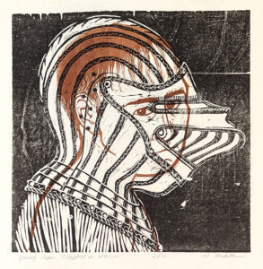 HOLLY MEADE
Young Man Trapped in War
woodblock print, 12 x 12 inches
edition of 10
$400