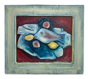 PHILIP BARTER (1939–2024)
Fish and Lemons
ca. 1980s, oil on wood relief, 30 x 30 inches
from a private estate
$6500
