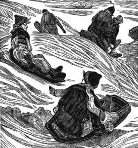 SIRI BECKMAN
Sledding
wood engraving, 4 x 3.75 inches
limited edition of 100