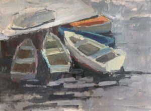 ROSIE MOORE
Three Rowboats
1983, oil on panel, 25 x 34 inches