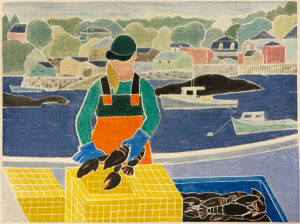 KATE HANLON
STONINGTON
Lobster Fisherwoman
while-line woodblock
12 x 16 inches, edition of 25
$1500 unframed
$1850 framed