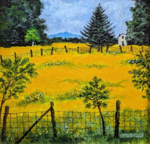 PRISCILLA BARTER
Mt. Saddleback with Field of Hawkeyes
acrylic on panel, 6 x 6 inches
$475
