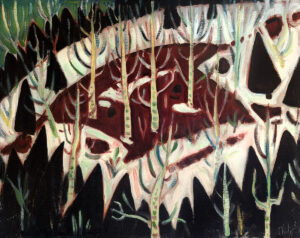 PHILIP BARTER (1939–2024)
Hillside with Birches
1990, oil on panel, 24 x 30 inches
$8000
