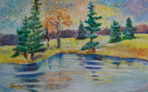 EMILY MUIR (1904–2003)
Trees By Water’s Edge (Maine)
oil on canvas, 18 x 25 inches
signed lower right
$4000