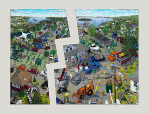 ROBERT SHILLADY
BROOKLIN
Brooklin, Maine: An Allegory, Circa 2025
acrylic on panel, 48 x 64 inches
$30,000